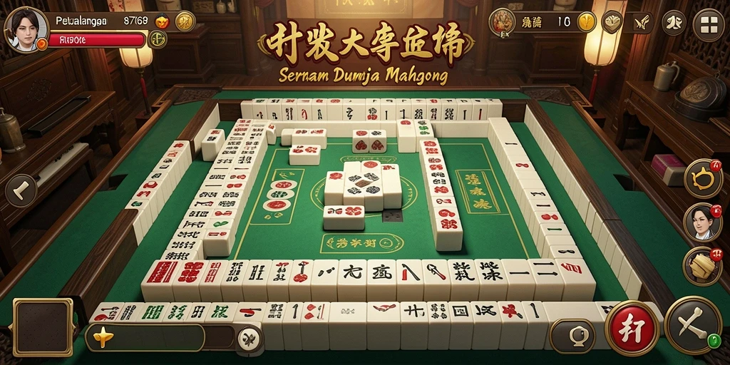 Screenshot 8768 menampilkan gameplay seru dengan ubin Mahjong yang berwarna-warni.