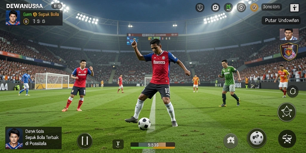 Gameplay DEWANUSA menunjukkan aksi seru dalam pertandingan sepak bola.