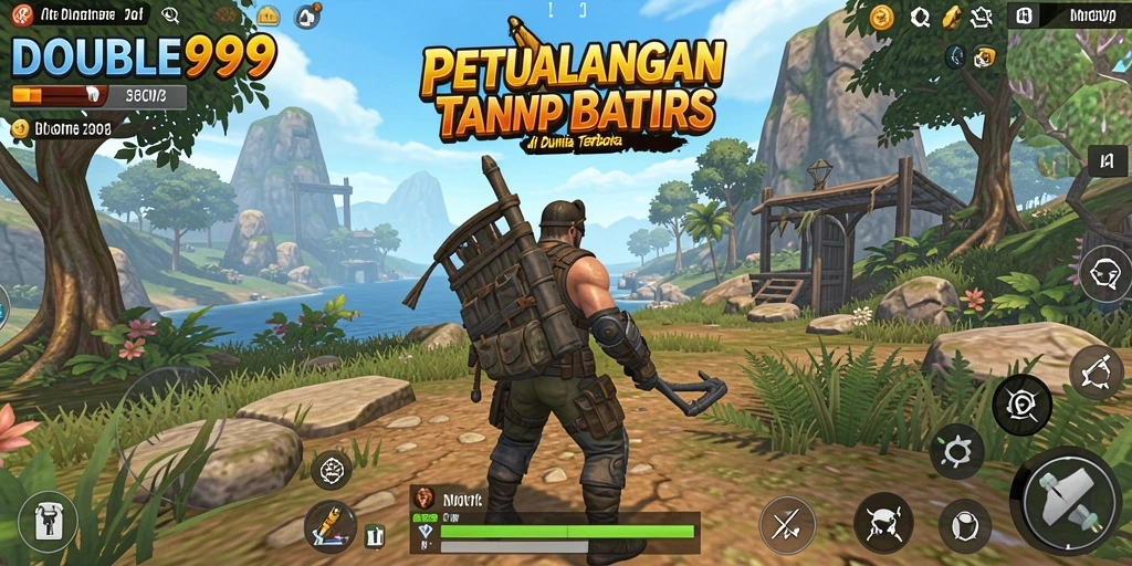 Screenshot dari gameplay DOUBLE999 yang menampilkan dunia terbuka yang luas.