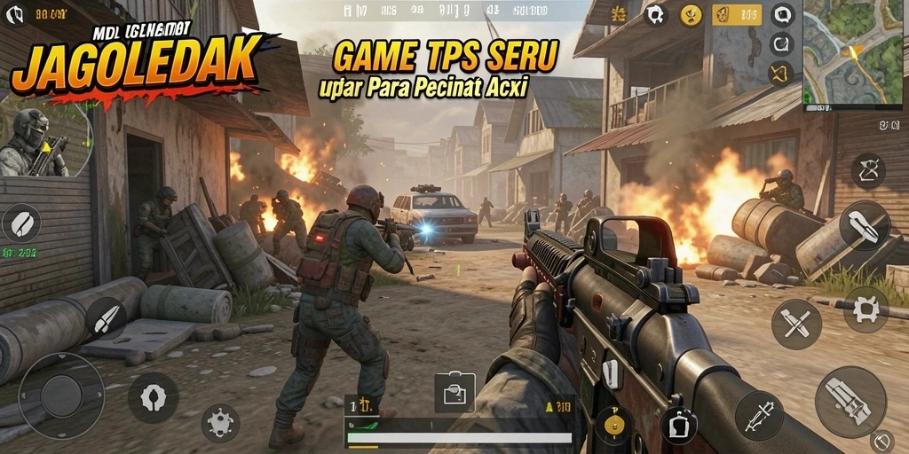 Tampilan seru dari gameplay TPS JAGOLEDAK di medan perang.