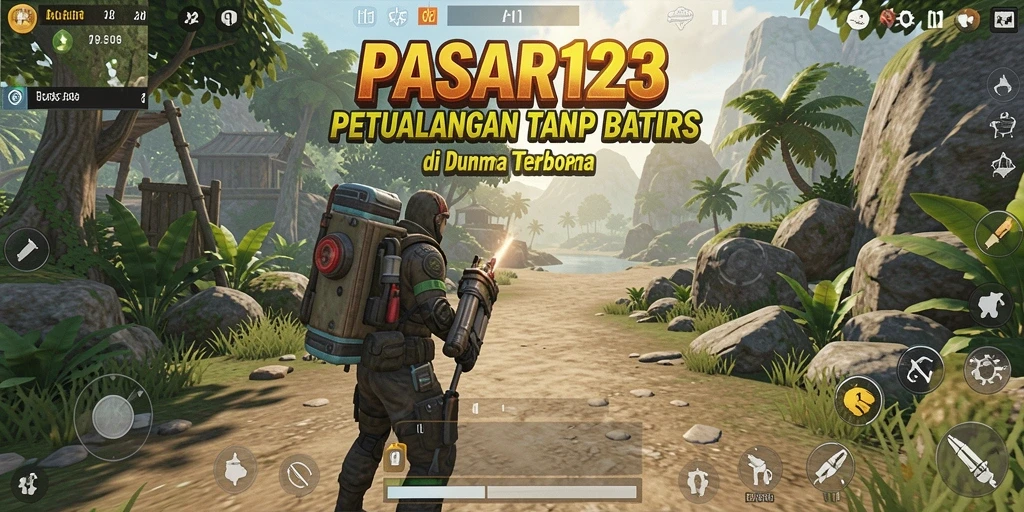 Tangkapan layar menampilkan aksi seru dalam dunia terbuka PASAR123.