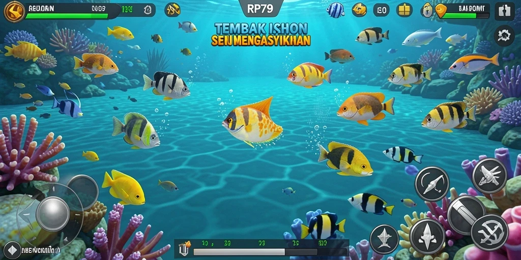 Screenshot utama RP79 yang menunjukkan gameplay Tembak Ikan seru.