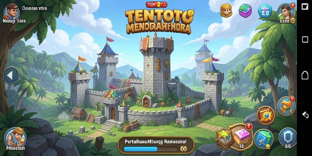 Screenshot utama TENTOTO menampilkan aksi seru dalam game Tower Defense.