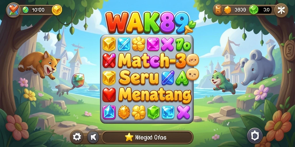 Tampilan screenshot WAK89 yang menunjukkan gameplay Match-3 yang seru.