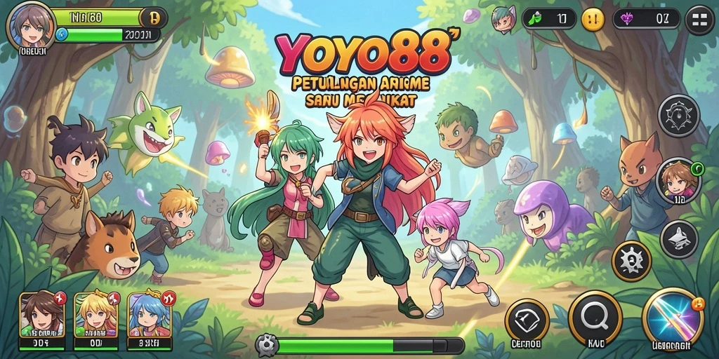 Tampilan gameplay seru di YOYO88 dengan karakter anime yang menarik.